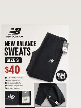 New Balance Mens Black Joggers with White Logo